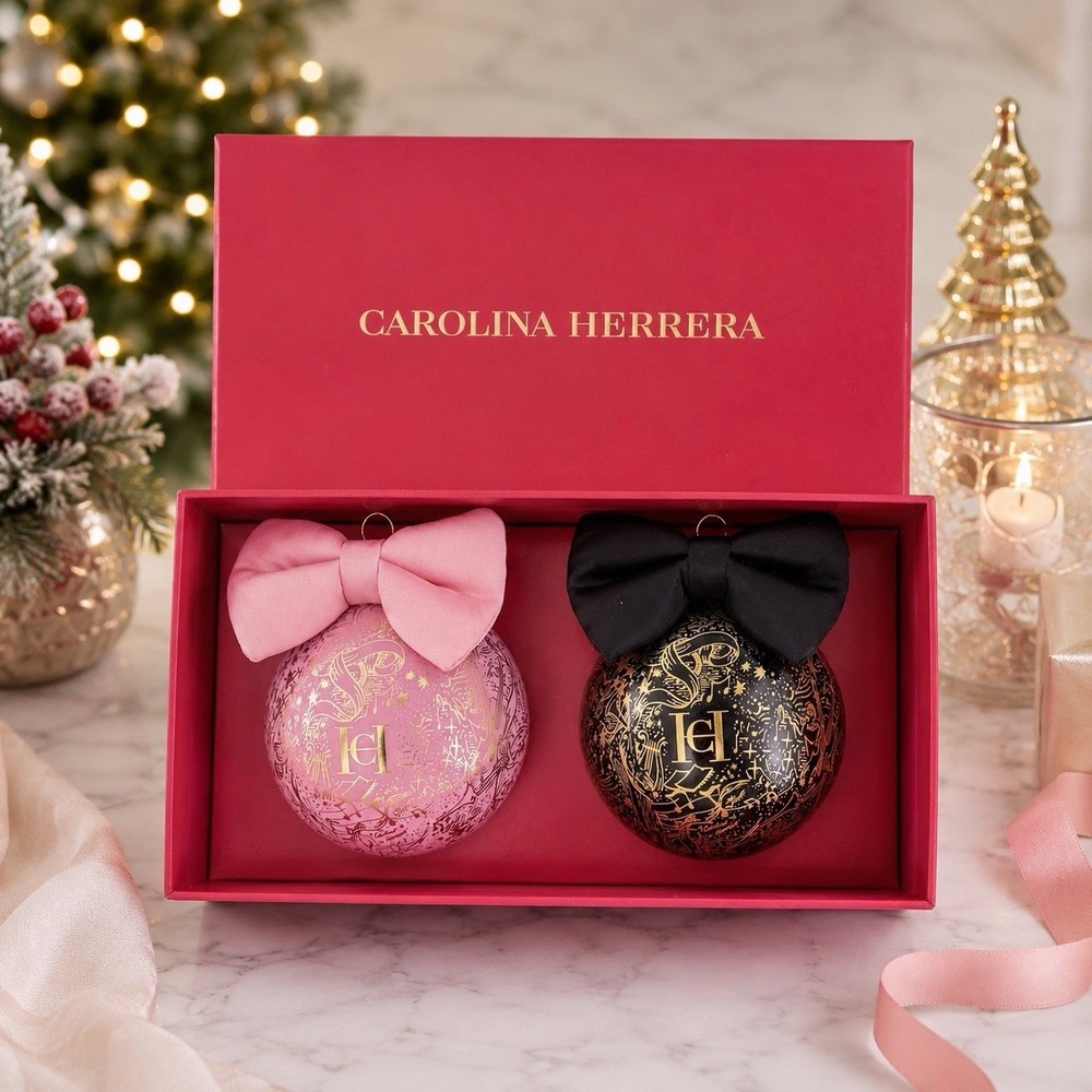 Carolina Herrera Good‎ Girl Bad Boy Ornament Set of 2 Christmas Baubles w/ Box
